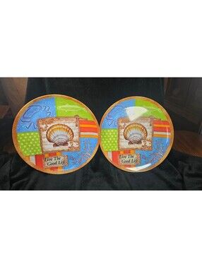 Frisco Decorative Ceramic Plates with Shell and Marine Design, Set of 2